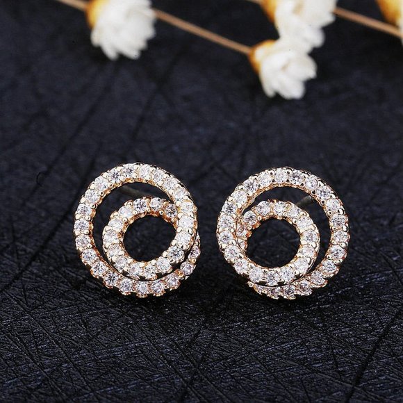 NEW 18k Gold Diamond Swirl Circle Twist Earrings - Picture 3 of 5